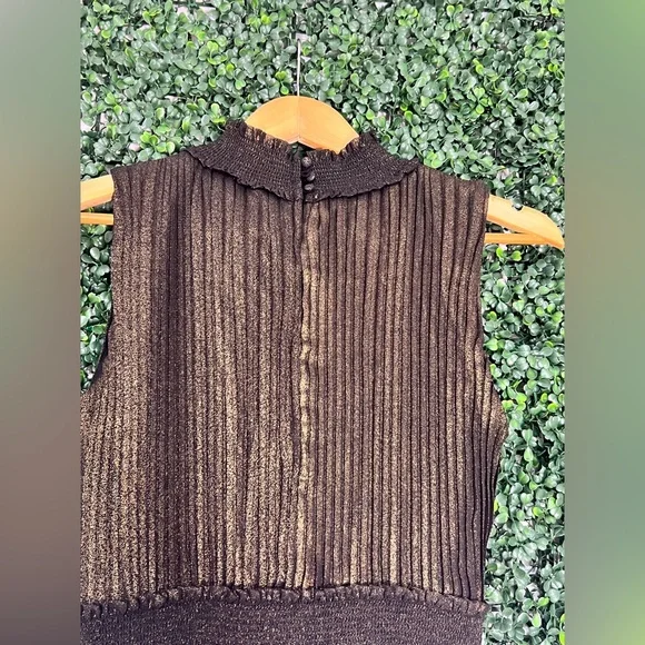 Nanette Lepore Dress Very Black Gold Solid Sleeveless Pleated Size 6 - Picture 5 of 12